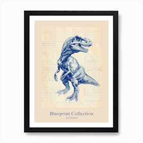 Allosaurus Dinosaur Blue Print Style 1 Poster Art Print