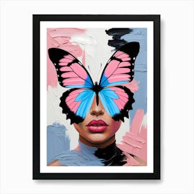 Abstract Woman's Face Merged with a Colorful Butterfly Art Print