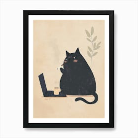 Black Cat Smoking A Cigarette Art Print