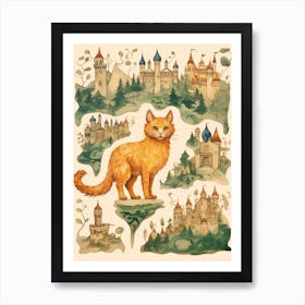 Ginger Cat With Medieval Castles Art Print