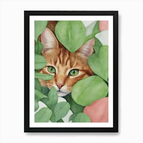 Cat In The Leaves Art Print