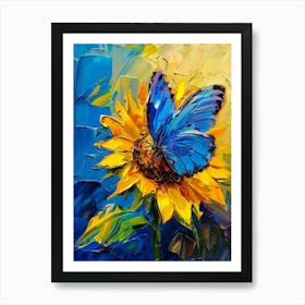 Blue Butterfly On Sunflower Art Print