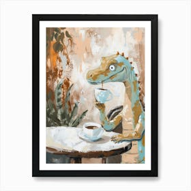 Dinosaur Drinking Coffee Muted Pastels 4 Art Print