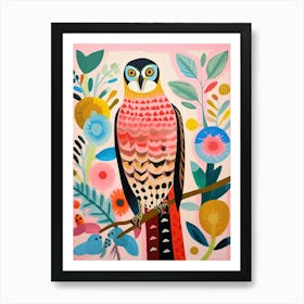 Pink Scandi Red Tailed Hawk 1 Art Print