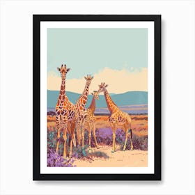 Herd Of Giraffes In The Wild Watercolour Style Illustration 2 Art Print