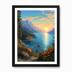 Lake Chelan Washington Pointillism 7 Art Print