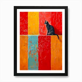 Black Cat on colorful wall Art Print