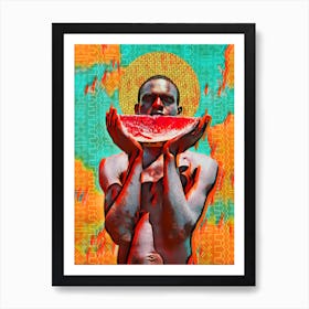 Colourful African Art Print of Man watermelon African print orange Poster