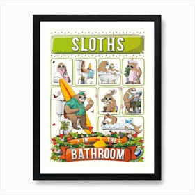 Sloths In The Bathroom Art Print