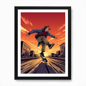 Skateboarding In Moscow, Russia Comic Style 4 Art Print