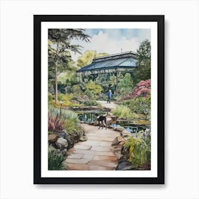 Painting Of A Dog In Gothenburg Botanical Garden, Sweden In The Style Of Watercolour 01 Art Print
