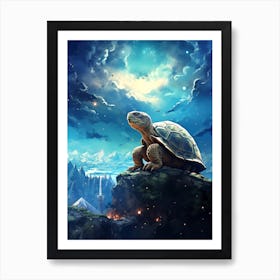 Turtle On A Rock Art Print