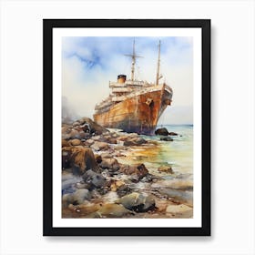 Titanic Ship Wreck Watercolour 2 Art Print