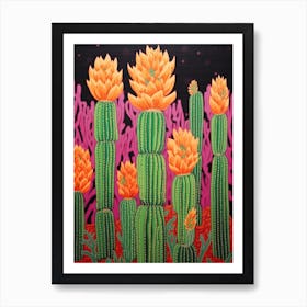 Mexican Style Cactus Illustration Woolly Torch Cactus 2 Art Print