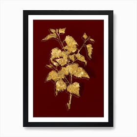 Vintage Silver Birch Botanical in Gold on Red n.0412 Art Print