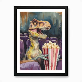 T Rex Dinosaur Eating Popcorn 3 Art Print