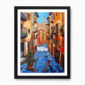 Painting Of Barcelona With A Cat In The Style Of Post Modernism 1 Art Print