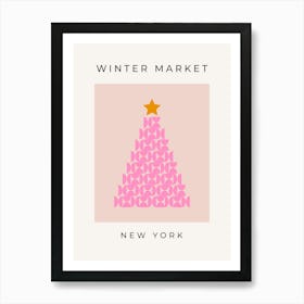 Winter Market | 03 - Festive Christmas Tree Pink Art Print