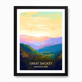 Great Smokey National Park Travel Poster Illustration Style 2 Art Print