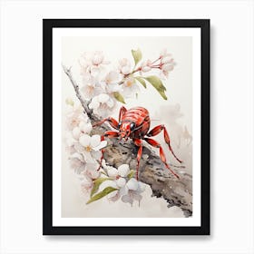 Hermit Crab, Japanese Brush Painting, Ukiyo E, Minimal 3 Art Print