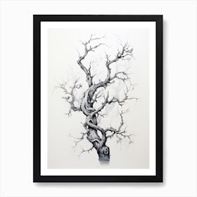 Grey Tree Branches, Japanese Brush Painting, Ukiyo E, Minimal 2 Art Print