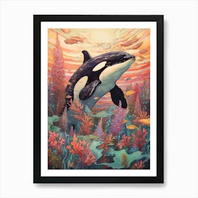 Orca Whale And Flowers 7 Art Print