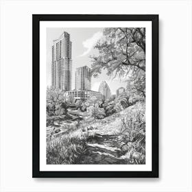 The Domain Austin Texas Black And White Drawing 2 Art Print