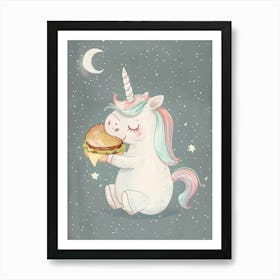 Storybook Style Unicorn Eating A Cheeseburger Art Print