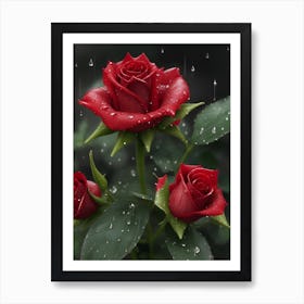Red Roses At Rainy With Water Droplets Vertical Composition 93 Art Print