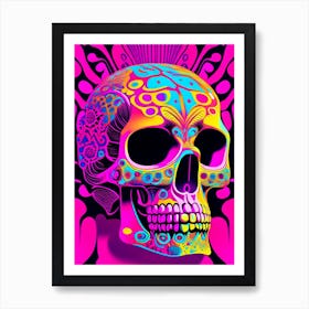 Skull With Psychedelic Patterns 1 Pink Pop Art Art Print