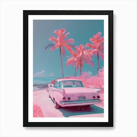 Pink Car On The Beach 2 Art Print