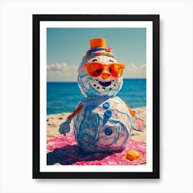 Snowman On The Beach 1 Art Print