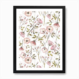 Watercolor Dog Roses Art Print