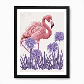 Andean Flamingo And Agapanthus Minimalist Illustration 3 Art Print