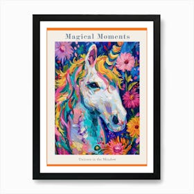 Floral Folky Unicorn In The Meadow 2 Poster Art Print