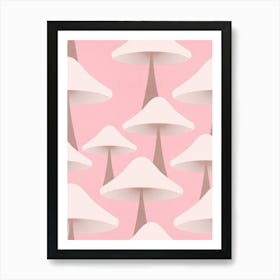 Minimal Retro Mushrooms Pastel Pink Art Print