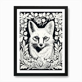Fox In The Forest Linocut White Illustration 14 Art Print