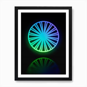Neon Blue and Green Abstract Geometric Glyph on Black n.0180 Art Print