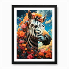 Zebra With Flowers Art Print