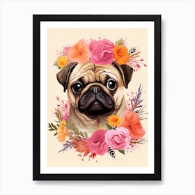 Pug Portrait With A Flower Crown, Matisse Painting Style 3 Art Print