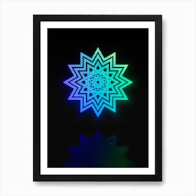 Neon Blue and Green Abstract Geometric Glyph on Black n.0455 Art Print