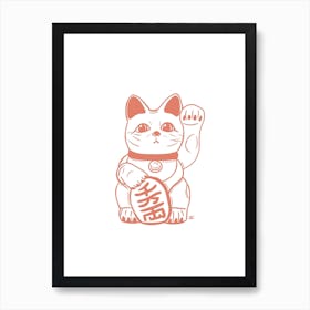 Red Lucky Cat Art Print