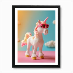 Toy Unicorn In Sunglasses Pastel 2 Art Print