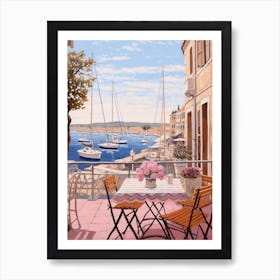 Saint Tropez France 4 Vintage Pink Travel Illustration Art Print