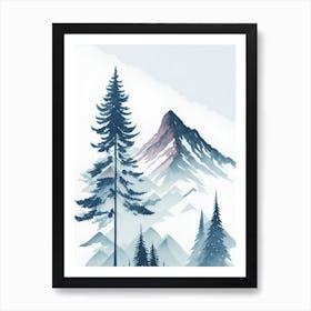 Mountain And Forest In Minimalist Watercolor Vertical Composition 73 Art Print