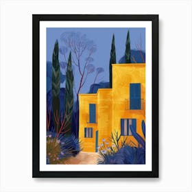 Yellow House At Night Art Print