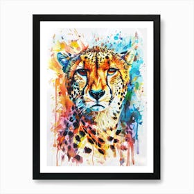 Cheetah Colourful Watercolour 1 Art Print