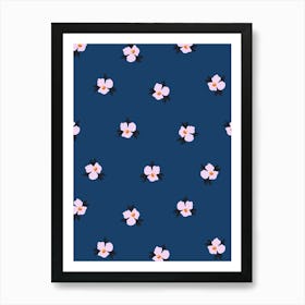 Little Blossom Floral Print - Pink and Navy Blue Art Print