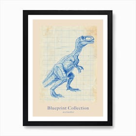Allosaurus Dinosaur Blue Print Style 2 Poster Art Print