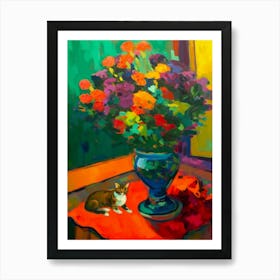 Statice With A Cat 2 Fauvist Style Painting Art Print